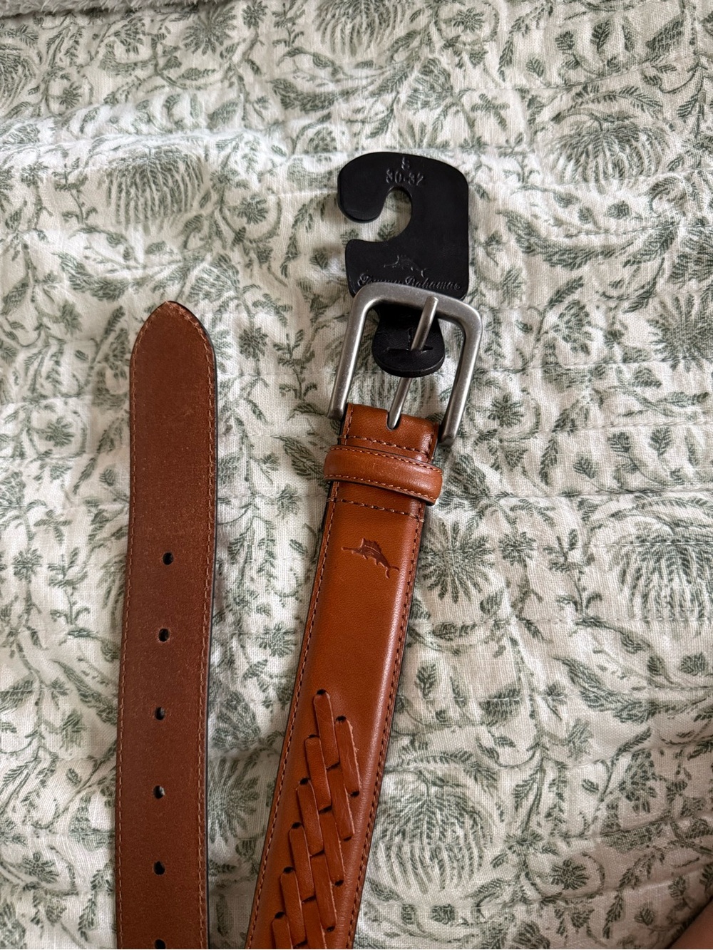 Tommy Bahama Tan Braided Leather Belt with Silver Buckle